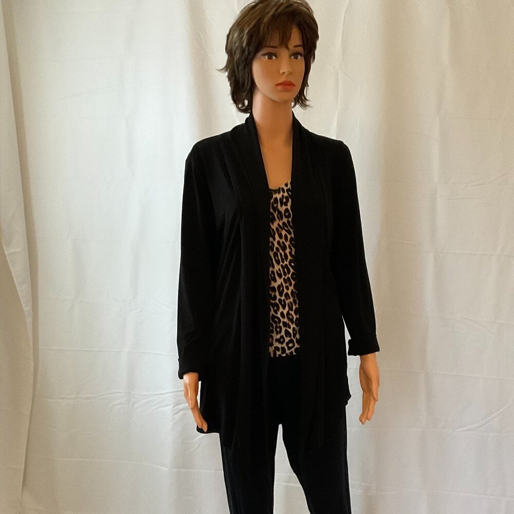 Coldwater Creek Black Shawl Collar Draped Open Front Cardigan.  Size M (10-12).